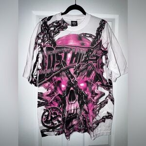 Ed Hardy Men's White and Pink Graphic Tee